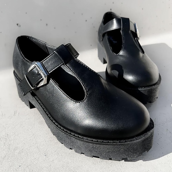 Qupid | Shoes | New Mary Jane Platform Tstrap Chunky Lug Sole Goth  Altercore Loafer Shoes Black | Poshmark
